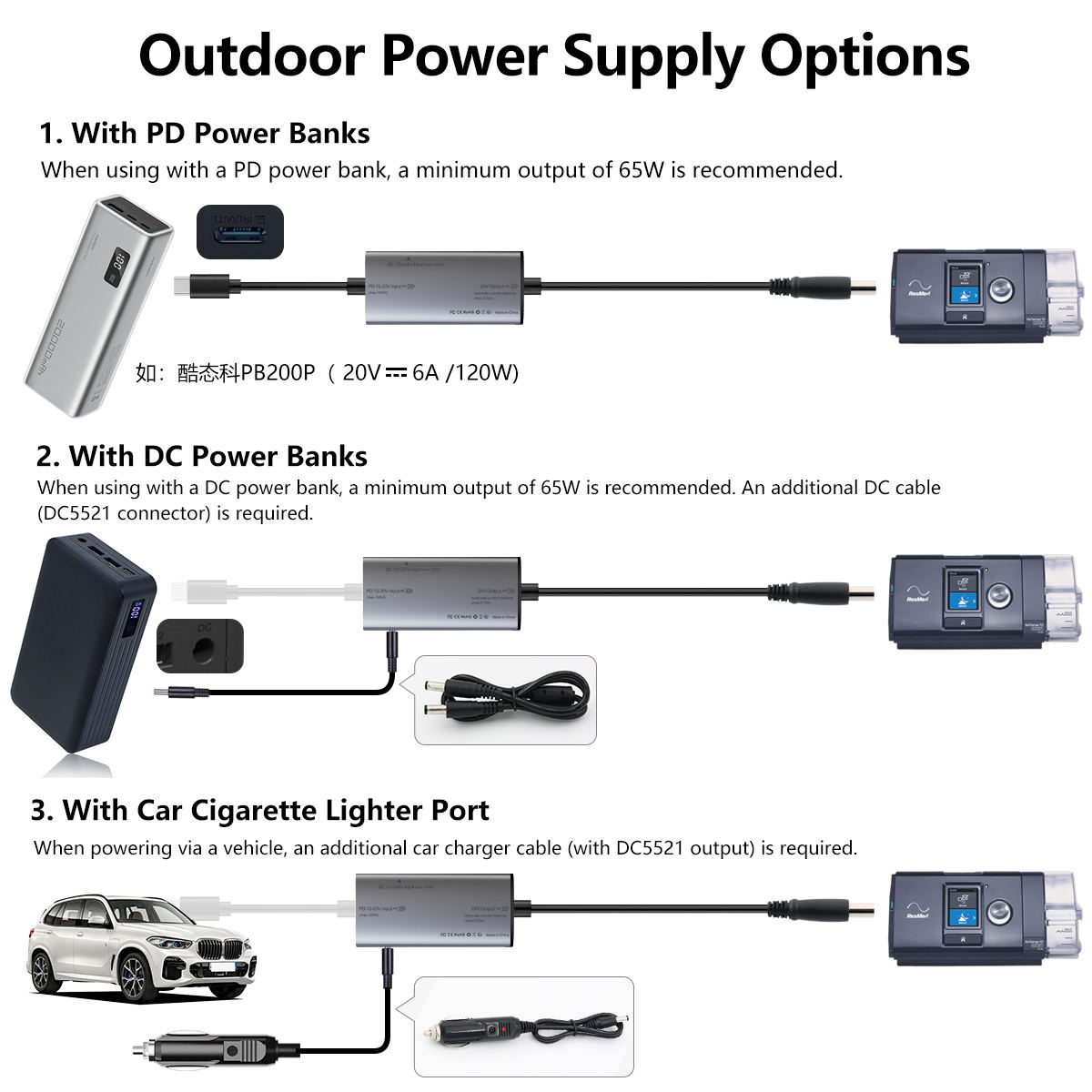 Type-C to ResMed S10 Power Cable