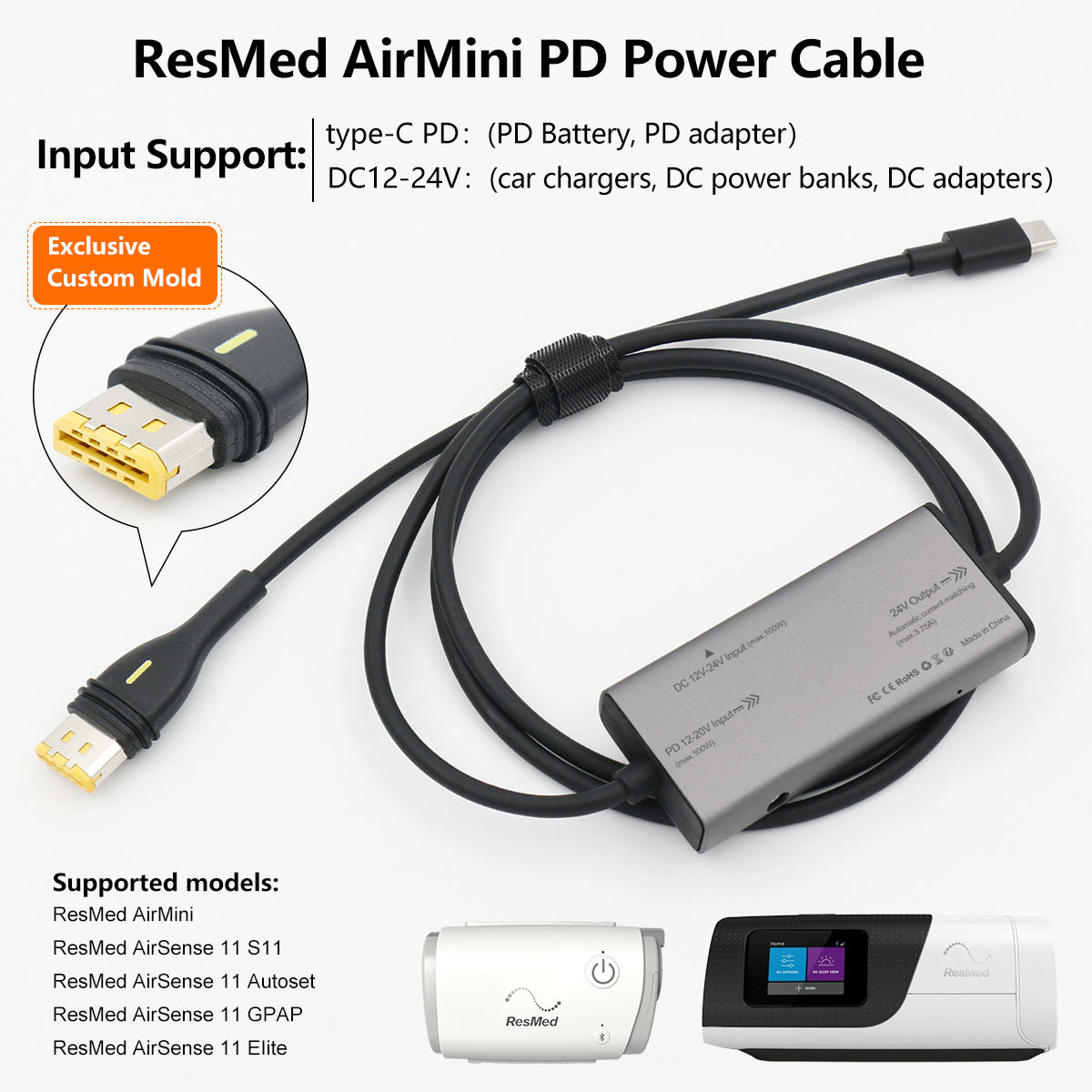 Type-C to ResMed S11 Power Cord