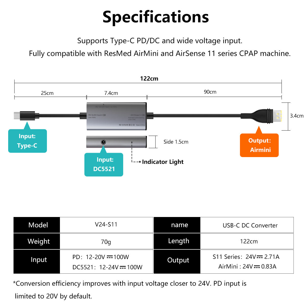 Type-C to ResMed S11 Power Cord