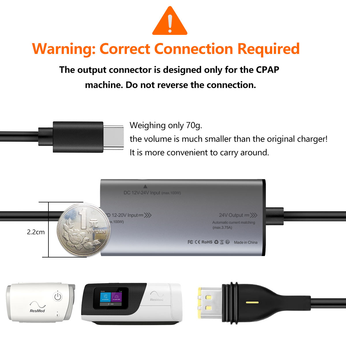 Type-C to ResMed S11 Power Cable