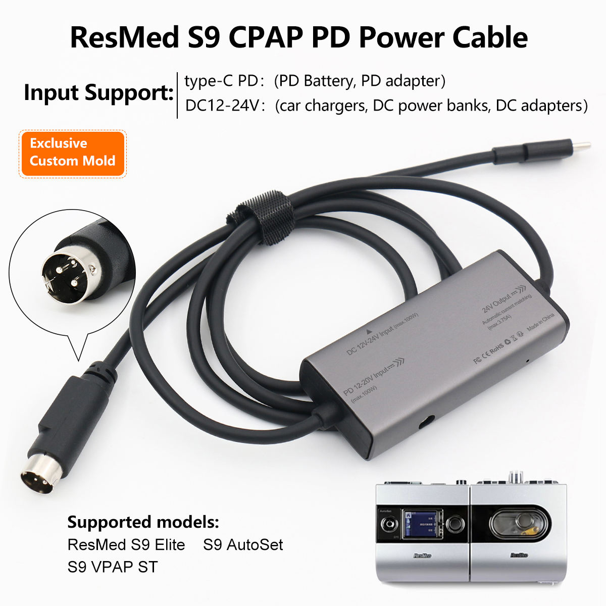 Type-C to ResMed S9 Power Cable